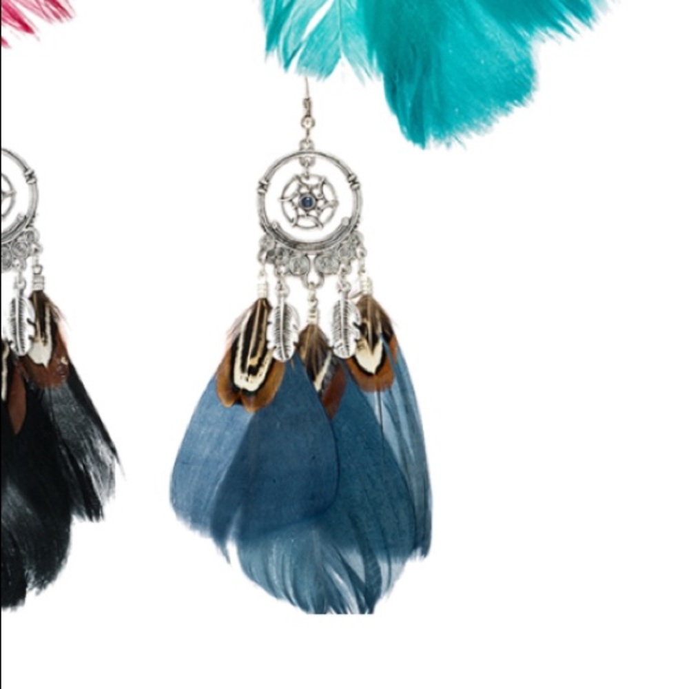 BOGO! Dream Catcher Feather Earrings Navy Silver - Picture 5 of 6